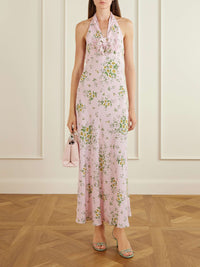 Romantic Floral Halter Maxi Dress