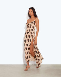 Polka Dot Cowl-Neck Maxi Dress