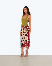 Contrasting Polka Dot Wrap Midi Skirt