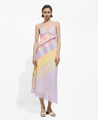 Whimsical Pastel Plaid Patchwork Midi Dress