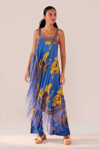 Vibrant Blue Floral Fringe Top