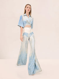Azure Mirage Crop Shirt & Wide-Leg Pants Set