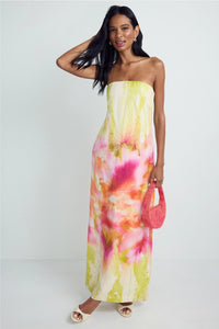 Ethereal Watercolor Floral Strapless Maxi Dress