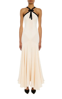 Elegant Contrast Bow Halter Maxi Dress