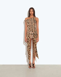 Animal-Print One-Shoulder Tie-Detail Mini Dress
