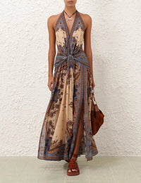Bohemian Paisley Knotted Halter Maxi Dress