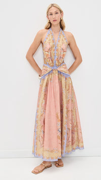 Bohemian Paisley Knotted Halter Maxi Dress