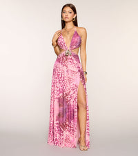 Abstract Print Cutout Formal Maxi Dress