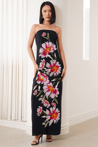 Botanical Statement Strapless Maxi Dress