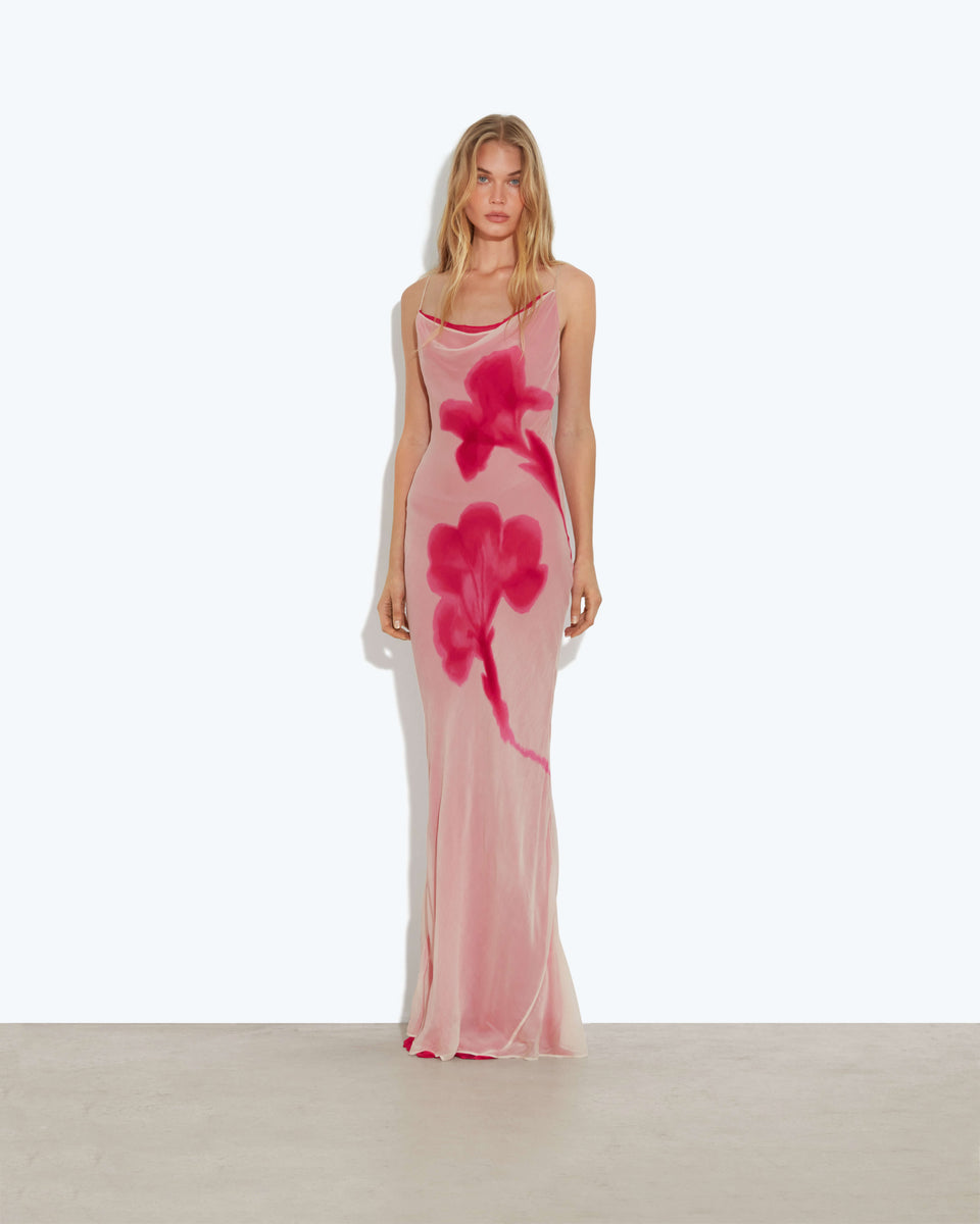 Floral Cowl Neck Maxi Dress. Featuring a delicate cowl neckline, flowing silhouette, and a bold, artistic floral print.Suitable for any occasion.