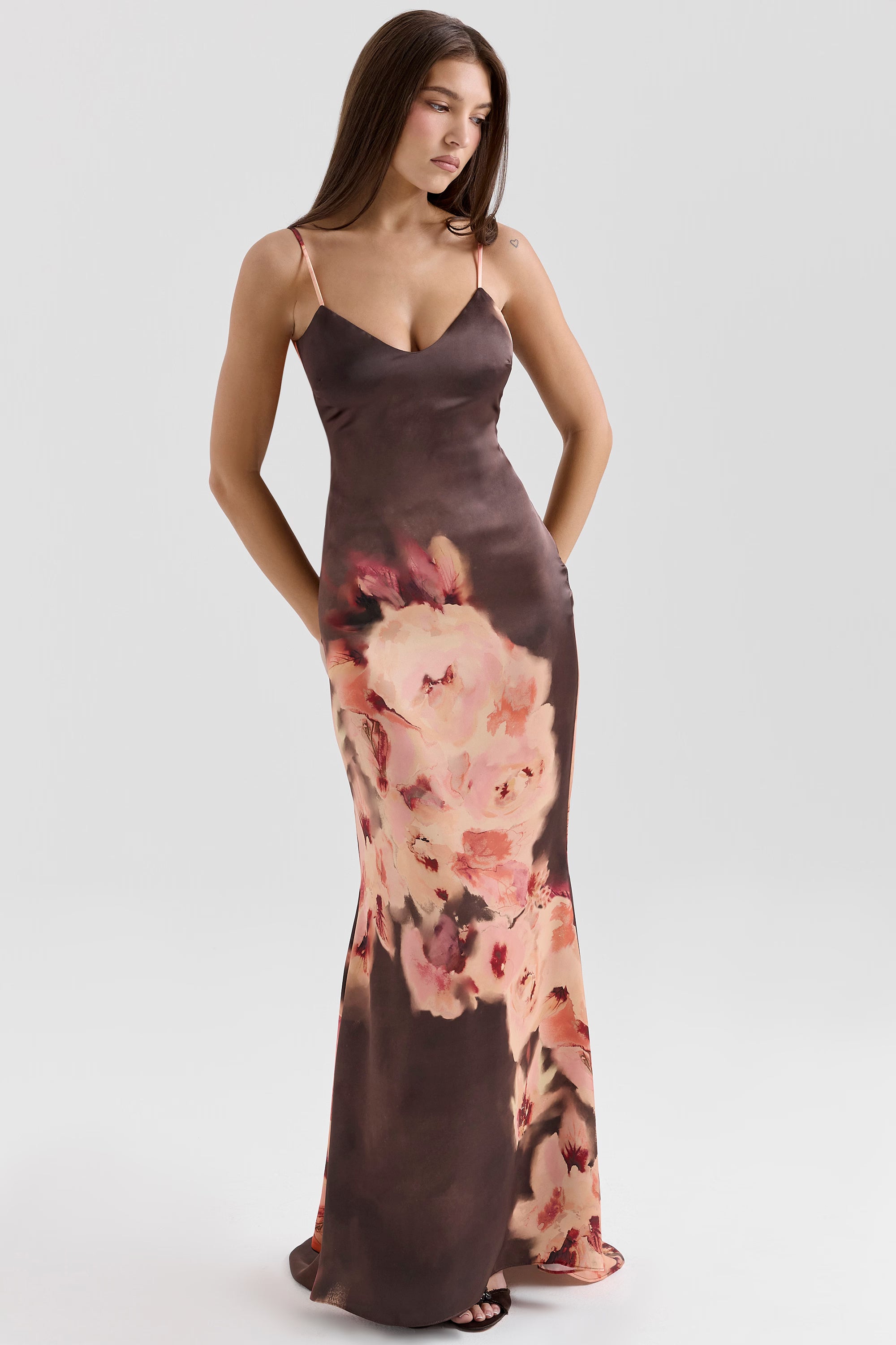 Monet's Garden Watercolor Floral Lace-Up Slit Maxi Dress