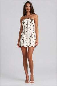 Scalloped Polka Dot Halter Mini Dress