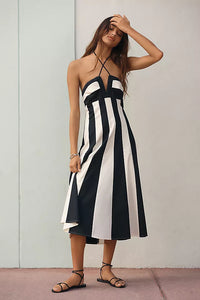Bold Striped Halter Resort Midi Dress
