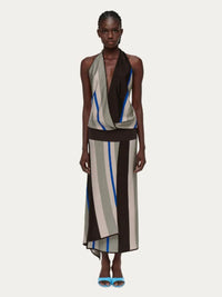 Architectural Striped Halter Maxi Dress