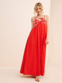 Whimsical Embroidered Fish Maxi Dress