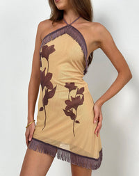 Artistic Floral Asymmetric Hem Mini Dress