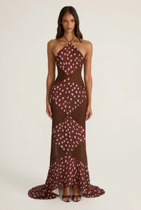 Geometric Spot Print Halter Maxi Dress