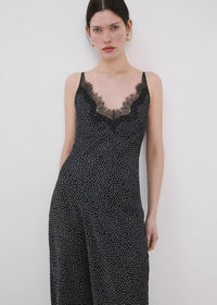 Classic Polka Dot Lace-Trim Midi Dress
