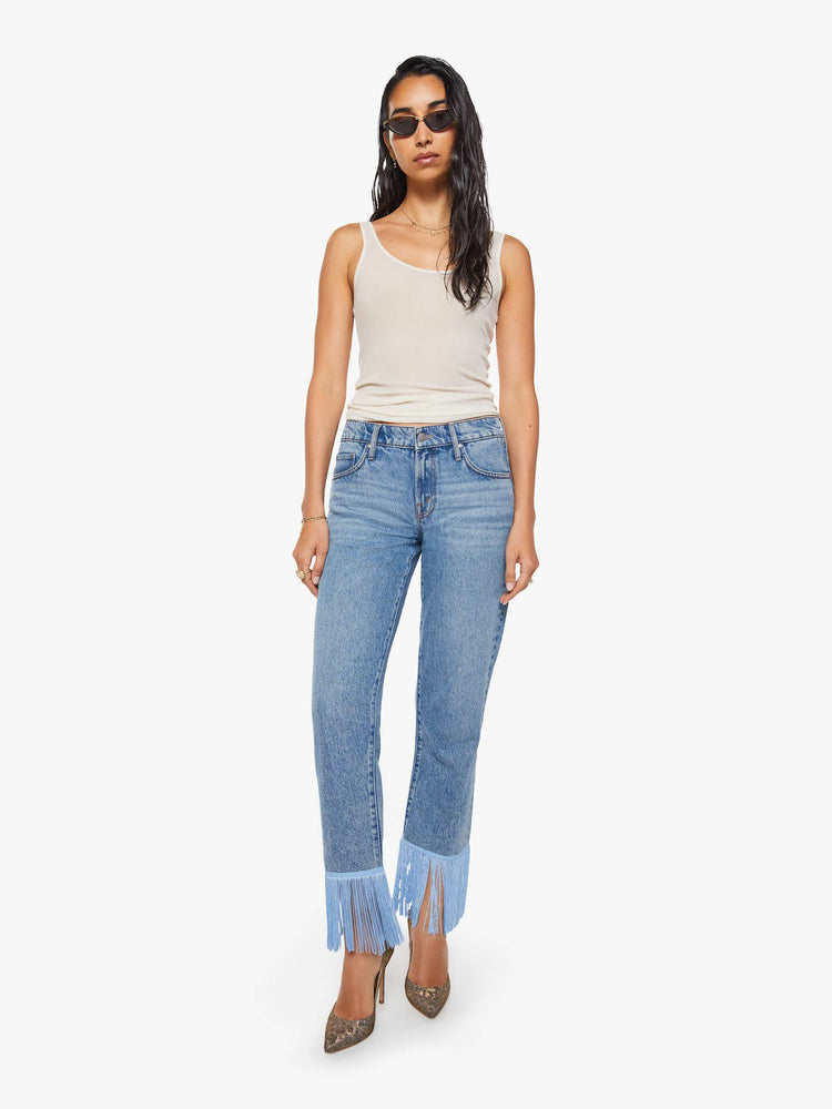 Fringe-Hem Classic Straight-Leg Jeans.Statement fringe hem, these jeans are the perfect blend of timeless style and modern flair for your next getaway.