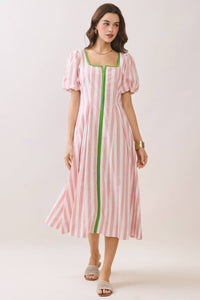 Classic Square-Neck Striped Midi Dress