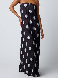 Classic Polka-Dot Pleated Maxi Dress