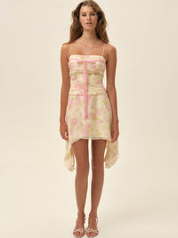 Romantic Pastel Floral Bow-Tie Mini Dress