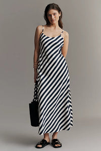 Maritime-Chic Striped Vacation Midi Dress