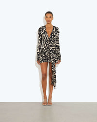 Midnight Zebra Plunge Mini Dress