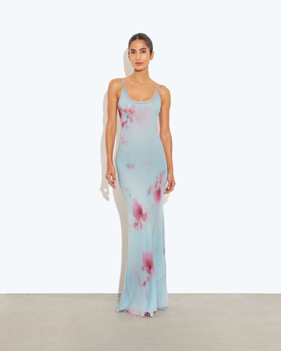 Floral Dress. Pinterly floral motif, delicate double-layer detailing, and a fluid,this gown is the ultimate statement choice for elevated summer evenings.