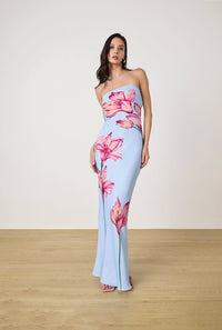 Vibrant Floral Strapless Vacation Maxi Dress