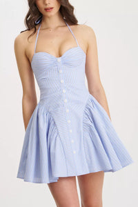 Classic Gingham Tie-Shoulder Mini Dress