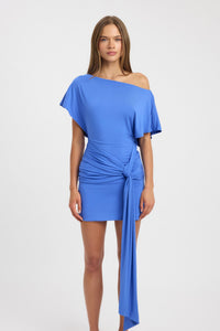 Azure Knot-Detail Sculptural Mini Dress