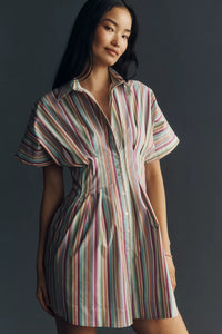 Multi-Color Striped Tailored Mini Shirt Dress