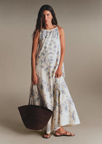 Pastoral Blue Blossom Tiered Maxi Dress