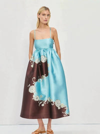 Sophisticated Two-Tone Floral Midi Dress