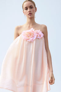 Blush Pink 3D Floral Strapless Mini Dress