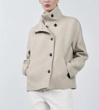 Oatmeal Blend Stand-Collar Pea Coat