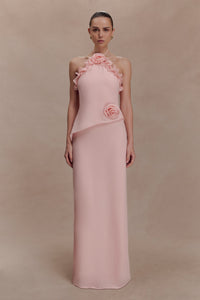 Romantic Asymmetric Rose-Accented Maxi  Dress