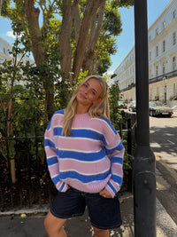 Relaxed Block-Stripe Fuzzy Sweater
