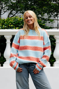 Relaxed Block-Stripe Fuzzy Sweater
