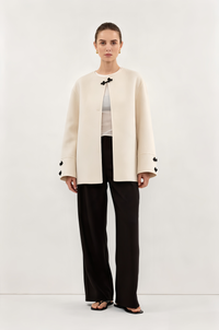 Minimalist Ivory Frog-Button Coat