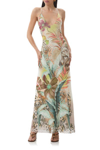 Ethereal Tropical Animal-Motif Maxi Dress