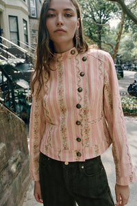 Vintage-Inspired Floral Stripe Coat