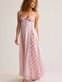 Chic Romantic Plaid & Floral Vacation Maxi Dress