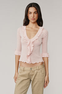 Chic French-Style Lettuce-Edge Knit Top