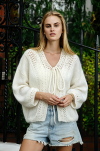 Ivory Open-Knit Tie-Front Cardigan