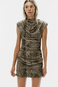 Ethereal Animal-Print Gathered Mini Dress