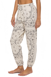 Cream Bandana Print Cinch Sweatpants