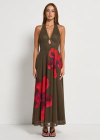 Romantic Earth-Tone Poppy Maxi Dress