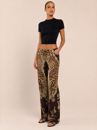 Leopard & Floral Print Low-Rise Flare Pants